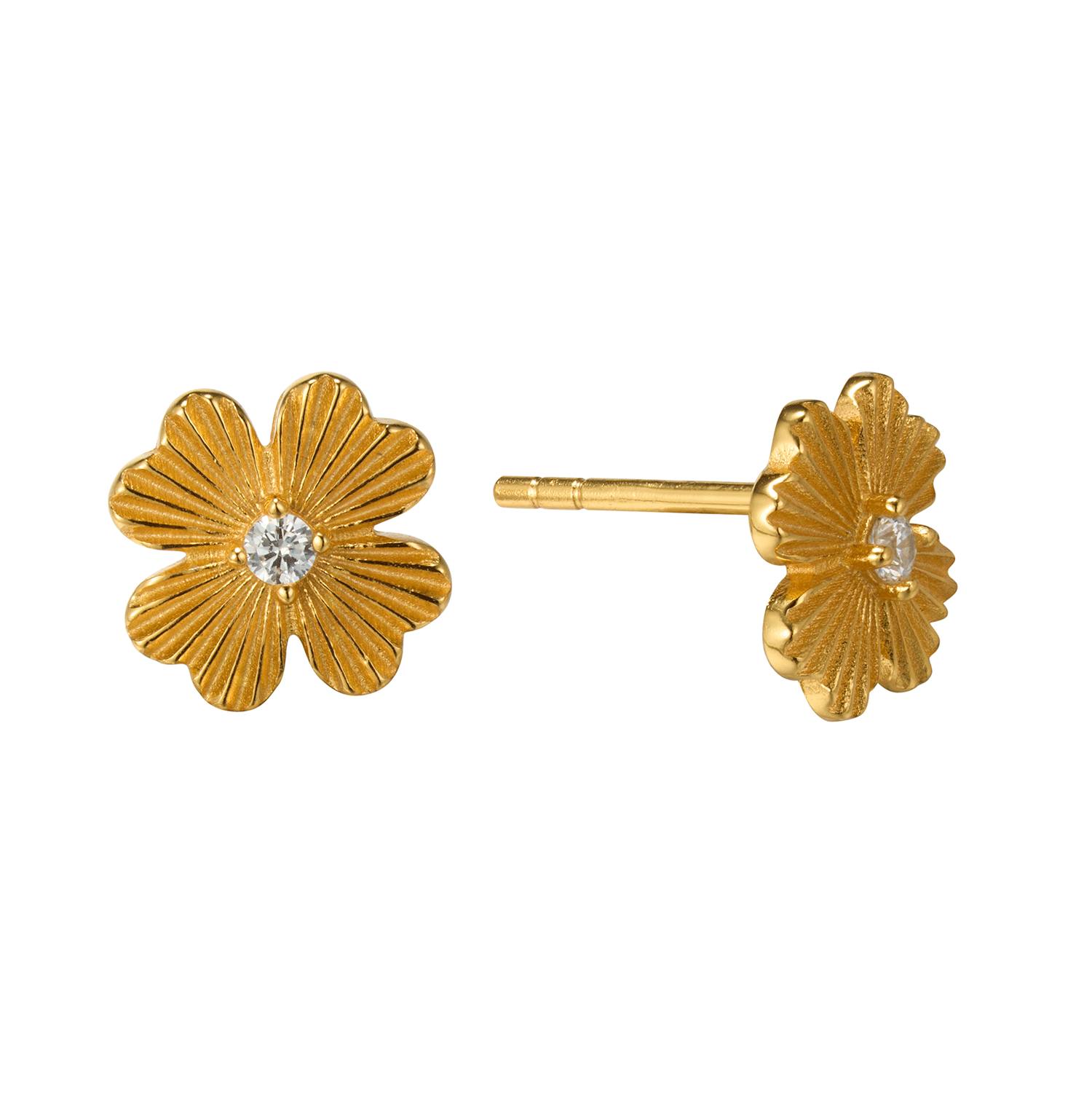 High Quality 2Pcs White Zircon 18K Gold Stud Four Leaf Clover Sliver Earring