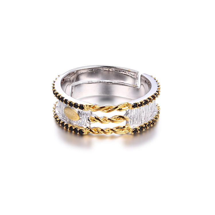 Plated Black Spinel 925 Sterling Silver Ring Gold for Men 18K Wholesale Handmade Vintage Women's Gemstone Rings