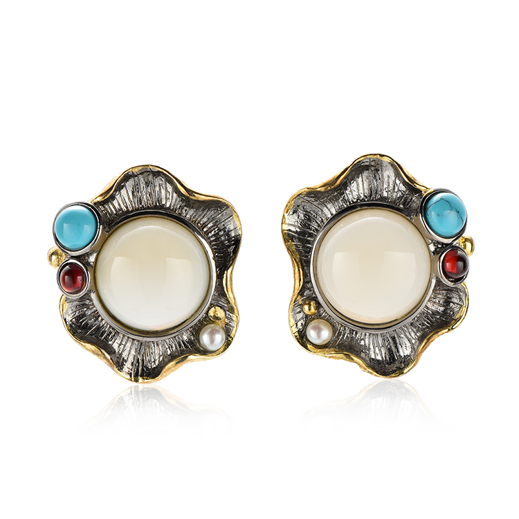 Latest Design Women 925 Sterling romantic fashion high quality custom design Marine chalcedony solid sterling silver earrings