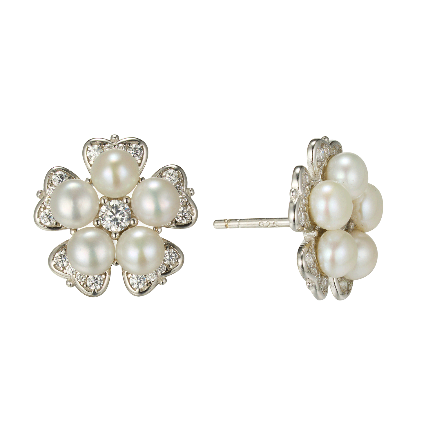 Hot Products Cute White Zircon Sliver Pearl Baroque Flower Petal Earrings With Most Popular