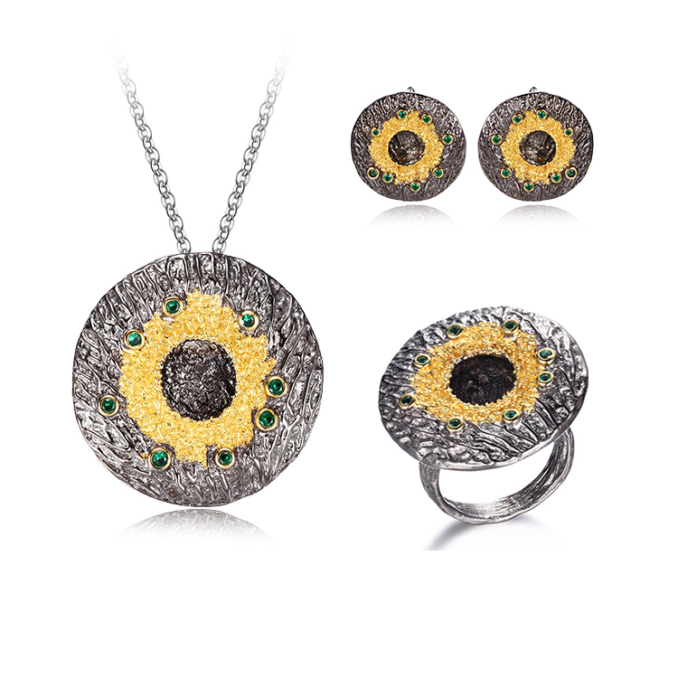 PERFECT Wholesale Elegant Women Gold Plated Earring Pendant Ring Jewelry Sets