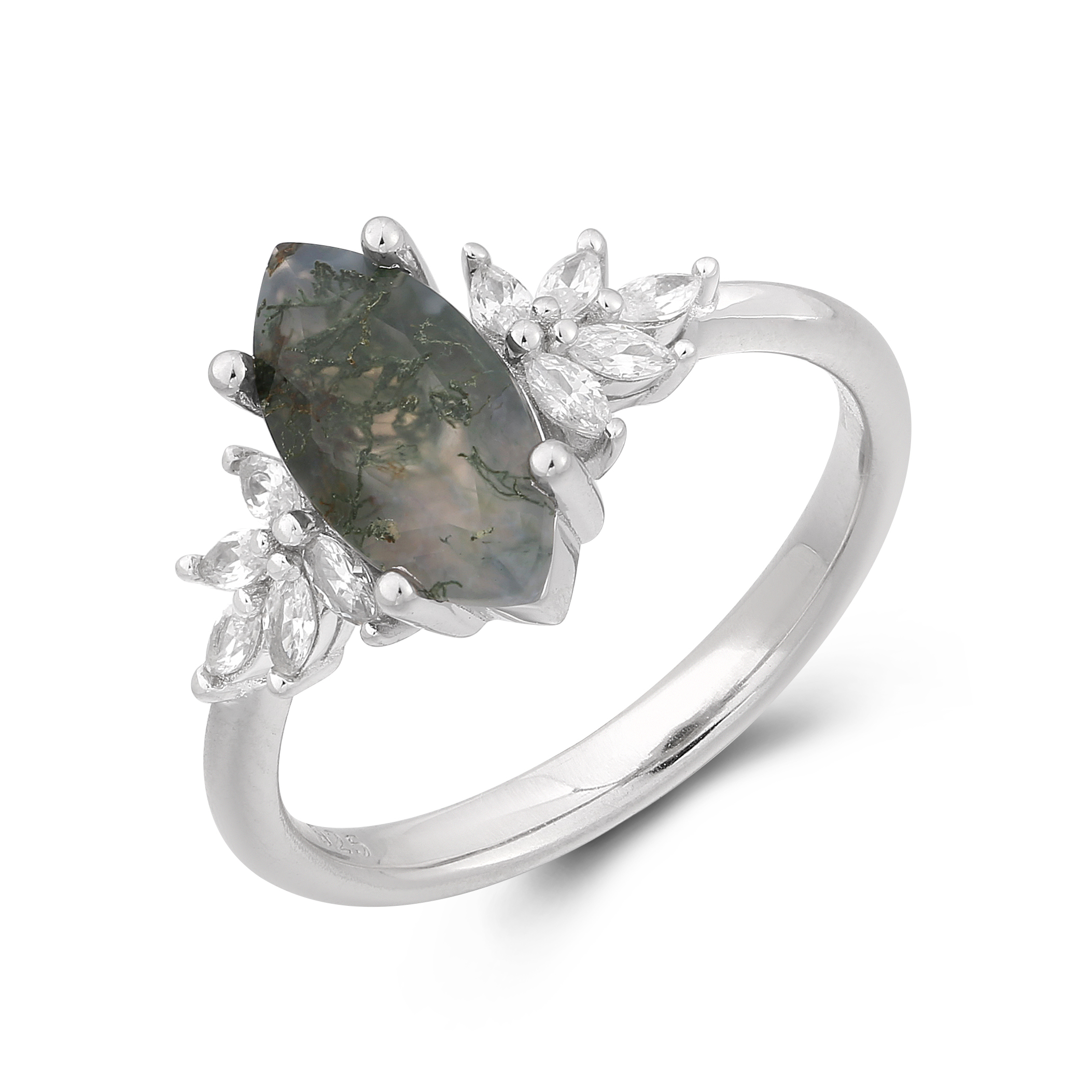 Natural Trendy S925 Women Wedding Engagement Wholesale Rings Beautiful Silver Gemstone 925 Sterling Silver Moss Agate Rings