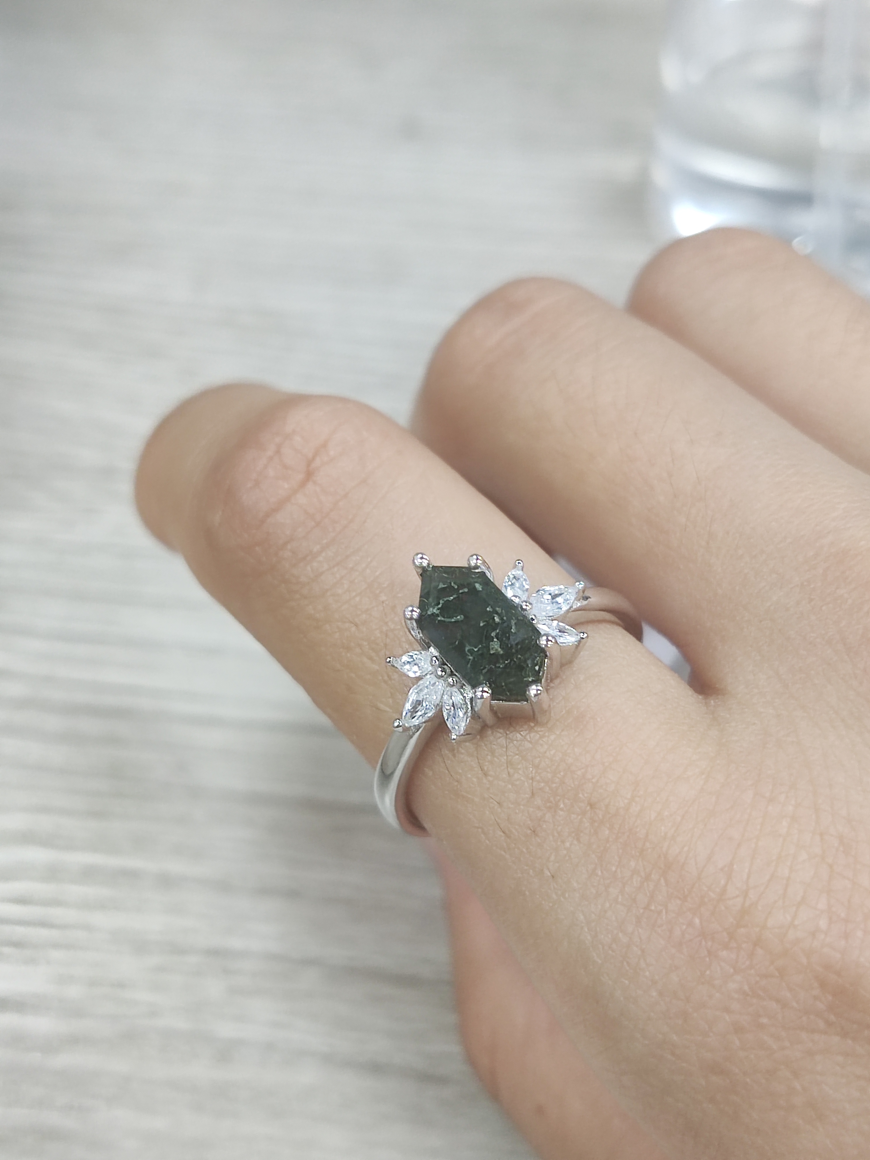 Customizable and Wholesale 925 Sterling Silver Natural Moss Agate Ring Fashion Women's Jewelry for Engagements & Wedding -