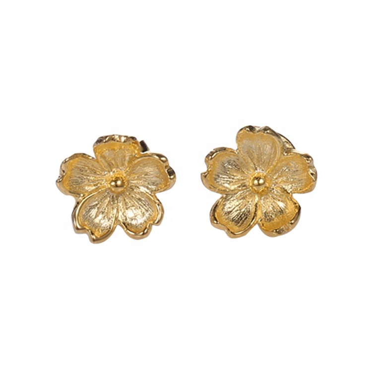 Traditional Bauhinia Design 925 Sterling Silver Stud Earrings with Gold Plated