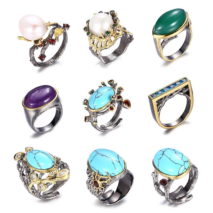 100% Real baroque freshwater button Pearl Ring ,925 Sterling Silver Ring With Synthetic Turquoise/Blue Zircon