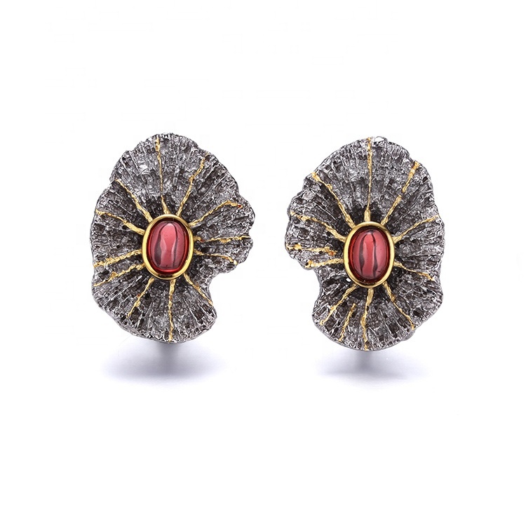Ladies Fashion Garnet Stone 925 Sterling Silver Earring Jewelry For Women