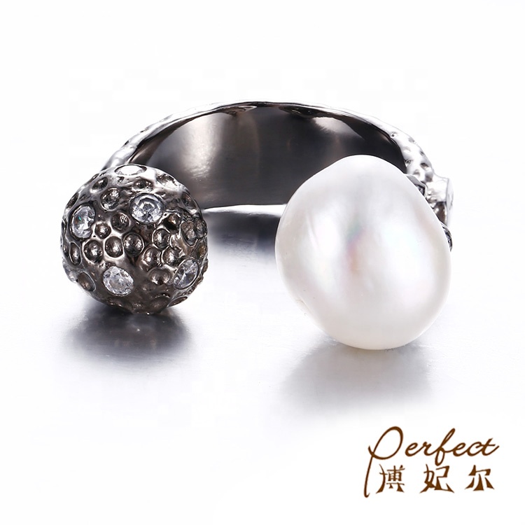 Baroque Freshwater Pearl 925 Sterling Silver Adjustable Open Ring