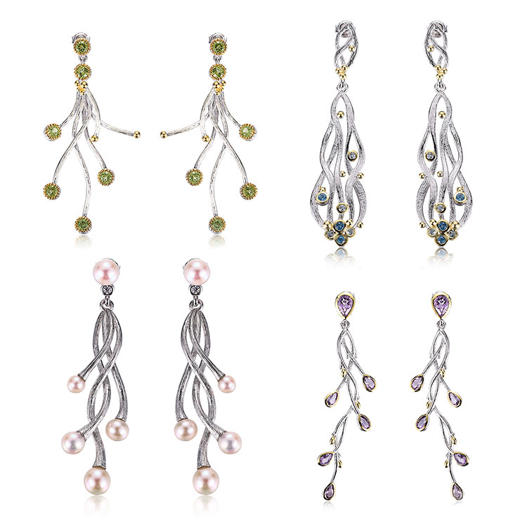 Fashion Design Tree Branch 925 Sterling Silver Gold Plated Clip Earrings for Women