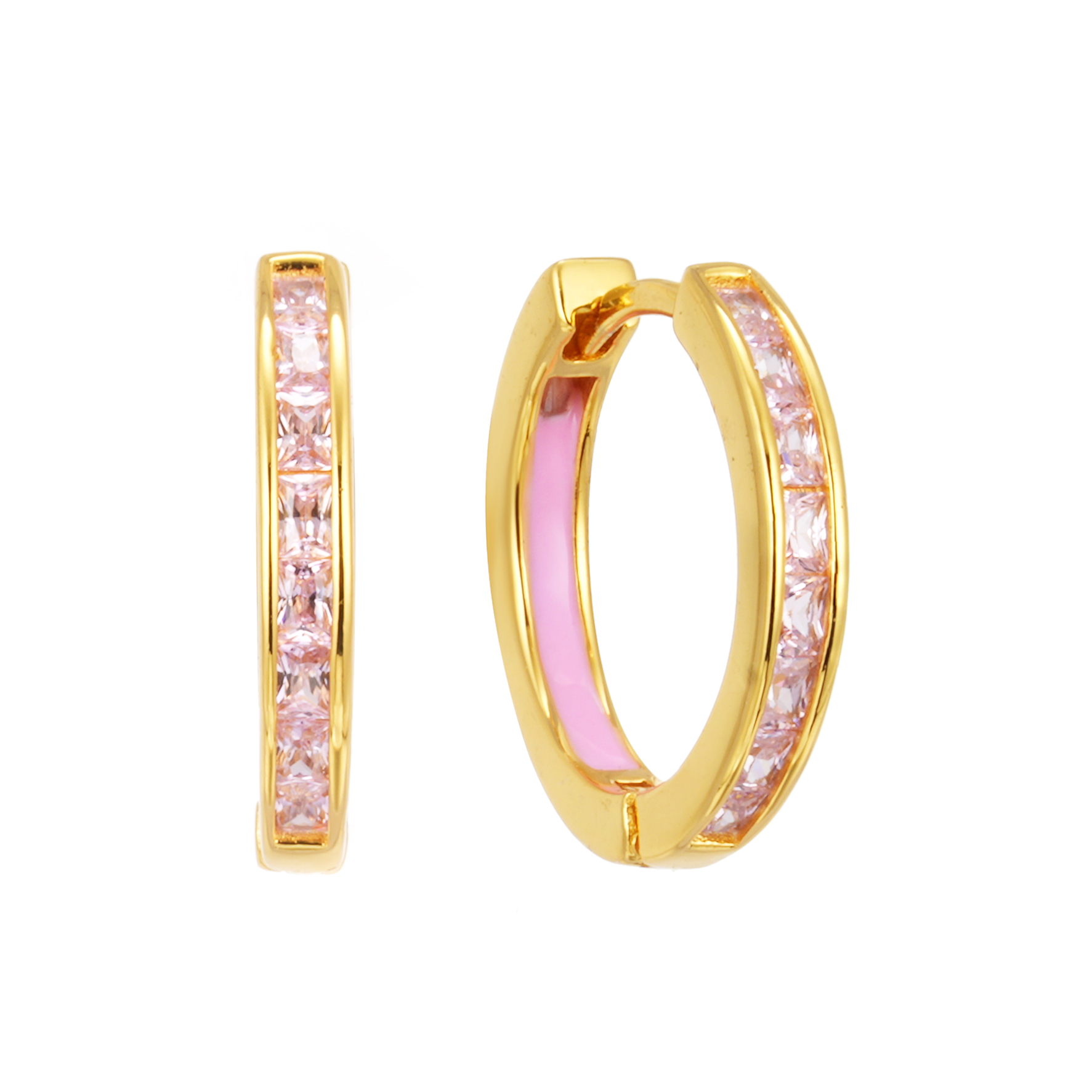 Spot Goods 16Pcs Pink Zircon Jewelry Women Golden Hoop Sliver Earrings 18K Gold Plated