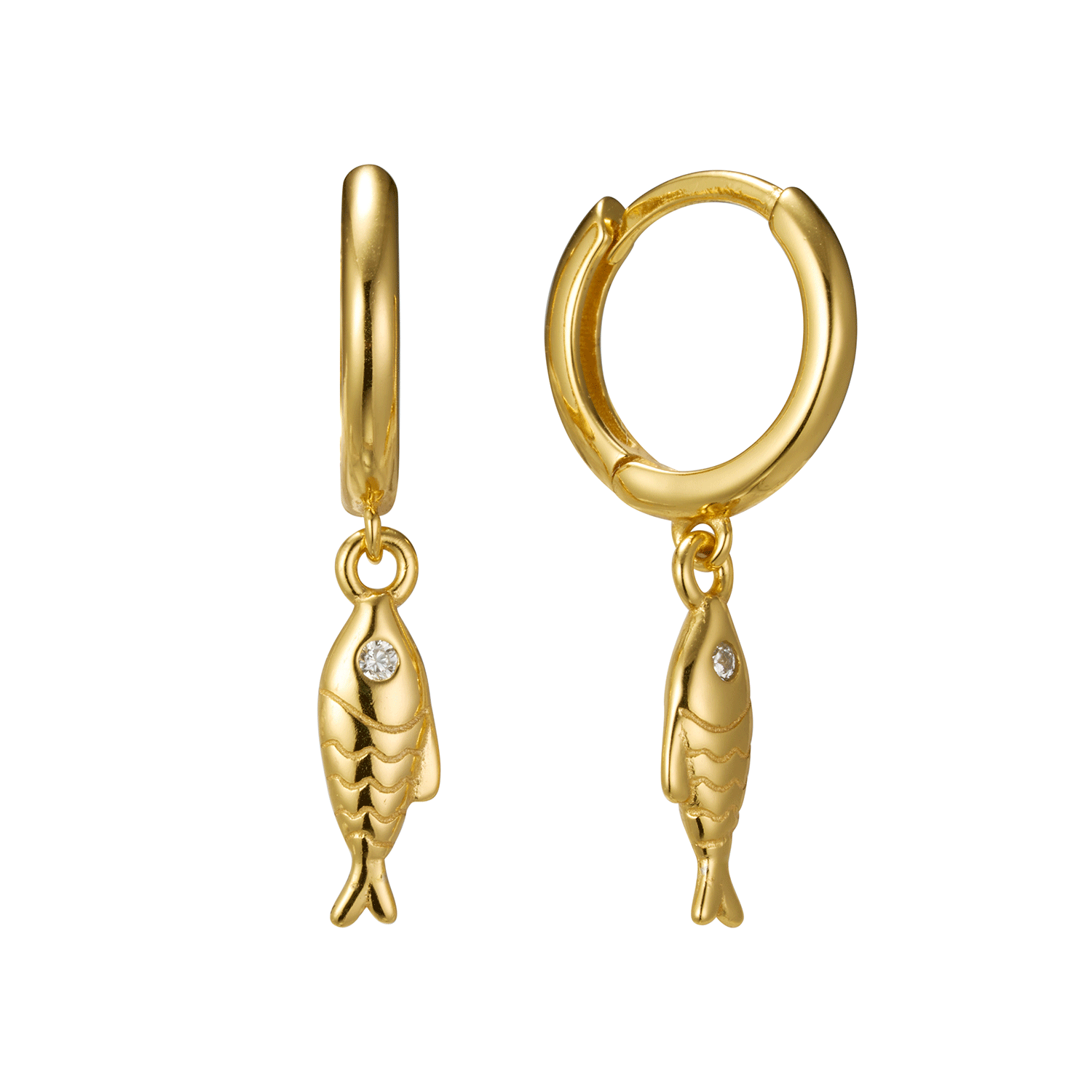 Wholesale White Zircon Cartoon Fish Women 2024 Gold 18K Custom Hoop Sliver Earrings