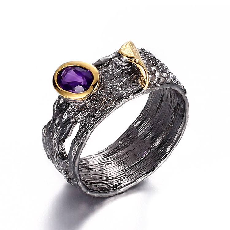 Bezel Setting 925 Silver Black Vintage Rings Jewelry Wholesale