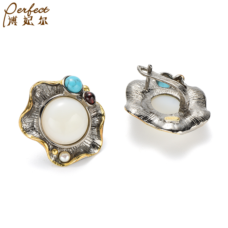Latest Design Women 925 Sterling romantic fashion high quality custom design Marine chalcedony solid sterling silver earrings