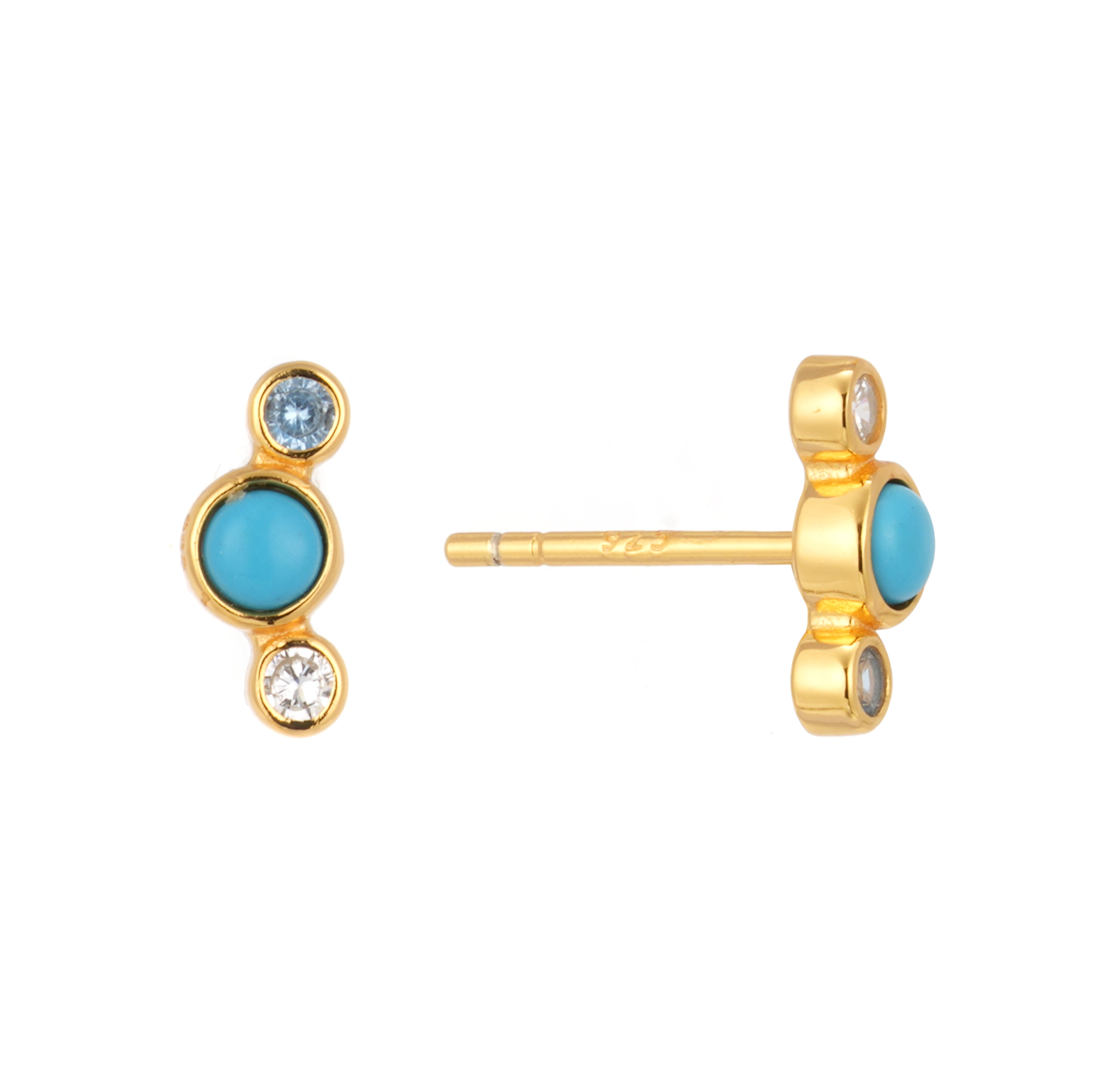 Hot Sale Wholesale Syntheticblue Turquoise Elegant Women Designer Classic Vintage Fashion Jewelry Stud Sliver Earrings