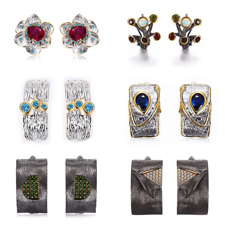 Wholesale Top Selling Multicolor Gemstone Women Handmade Silver Jewelry Blue Topaz Dangle Earrings