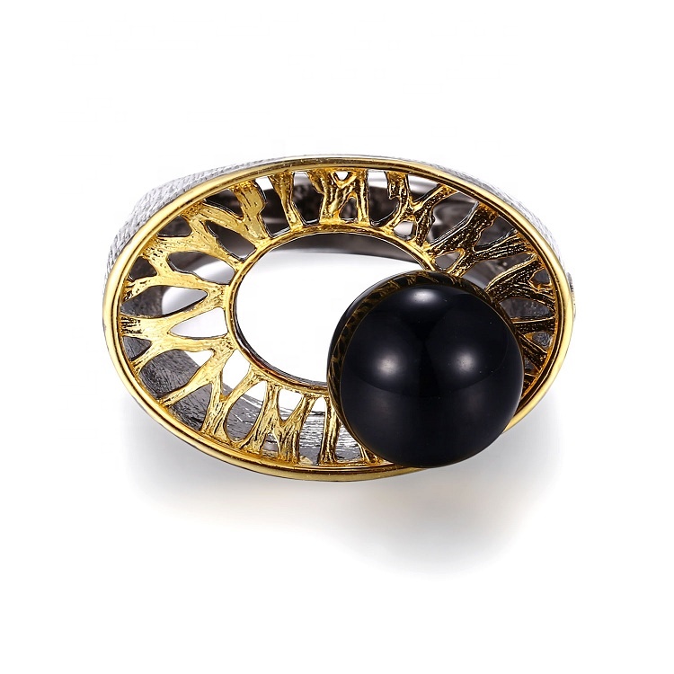 Custom Design Gold Plated Jewelry Round Eye Shape Luxury Black Agate Jewelry Set