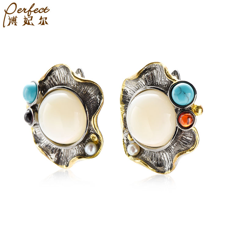 Latest Design Women 925 Sterling romantic fashion high quality custom design Marine chalcedony solid sterling silver earrings