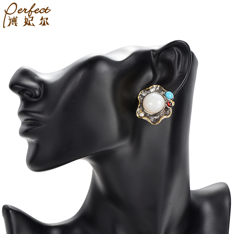 Latest Design Women 925 Sterling romantic fashion high quality custom design Marine chalcedony solid sterling silver earrings