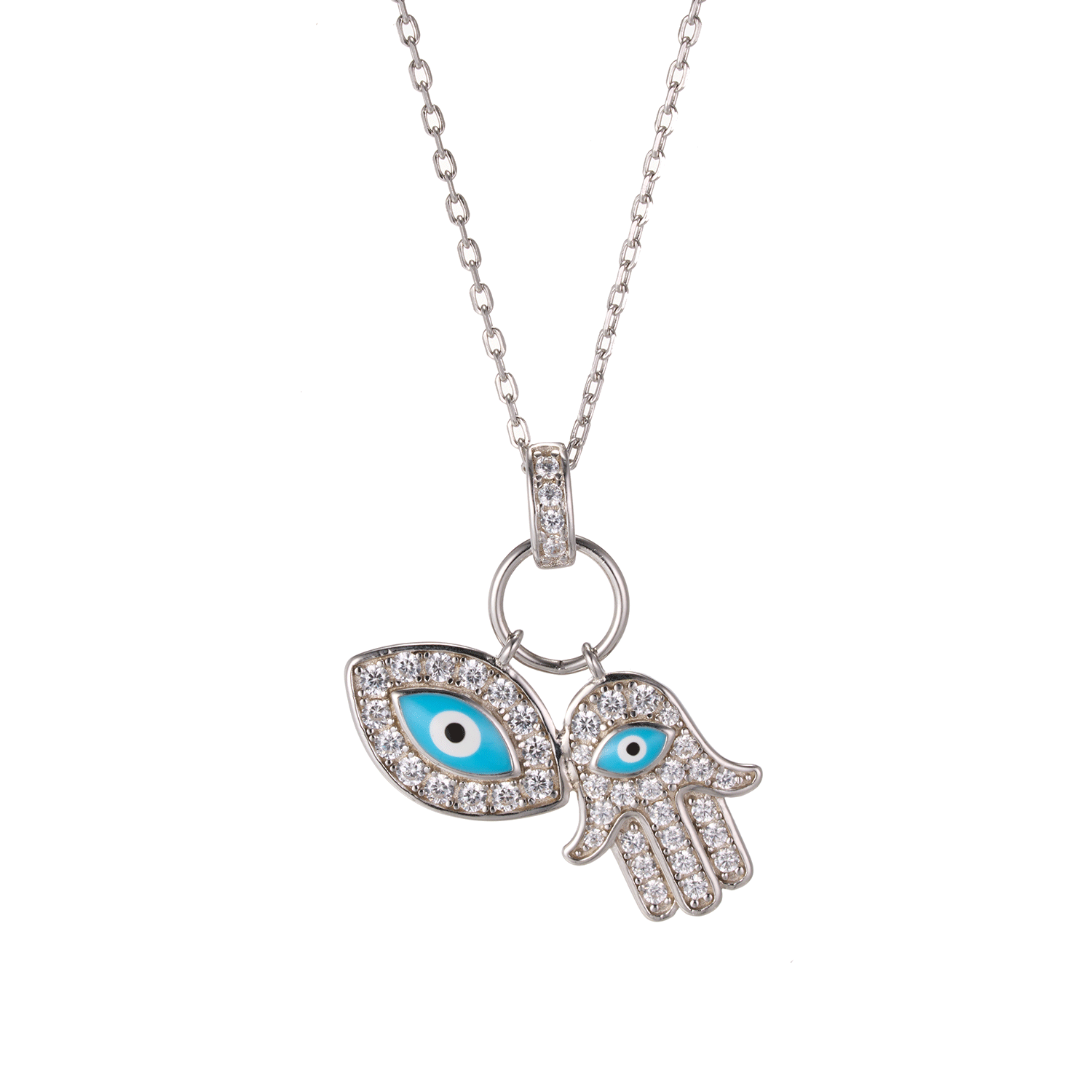 New Design Wholesale White Zircon Cute Fashion Jewelry Sliver Eye Necklace For Women