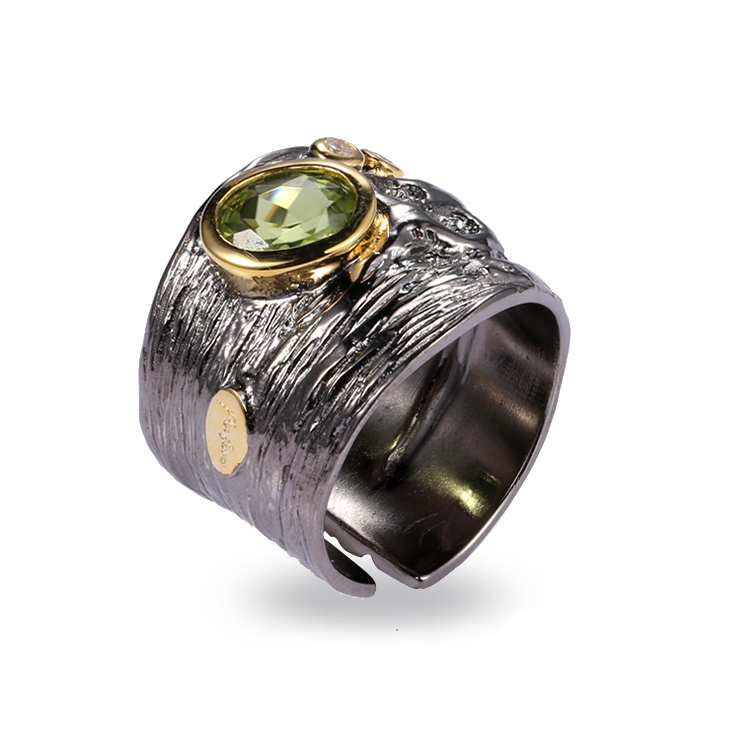 New Natural Peridot Stone Open Design Finger Ring for Girl