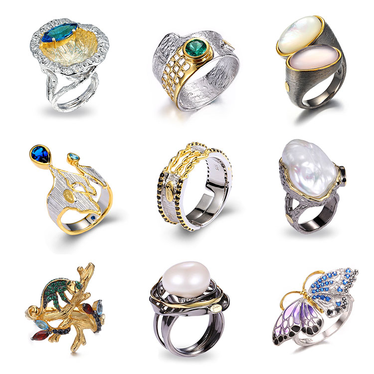 Custom Recyclable Fashionable Green Spinel Adjustable Ring Trendy Luxurious Vintage Ring Silver Adjustable Rings Large