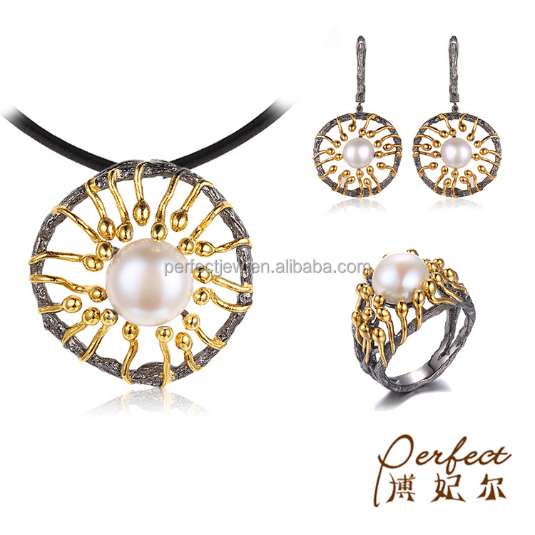 The Birth of Life Design 925 Sterling Silver Jewelry Set with Cute Yellow Gold Plated
