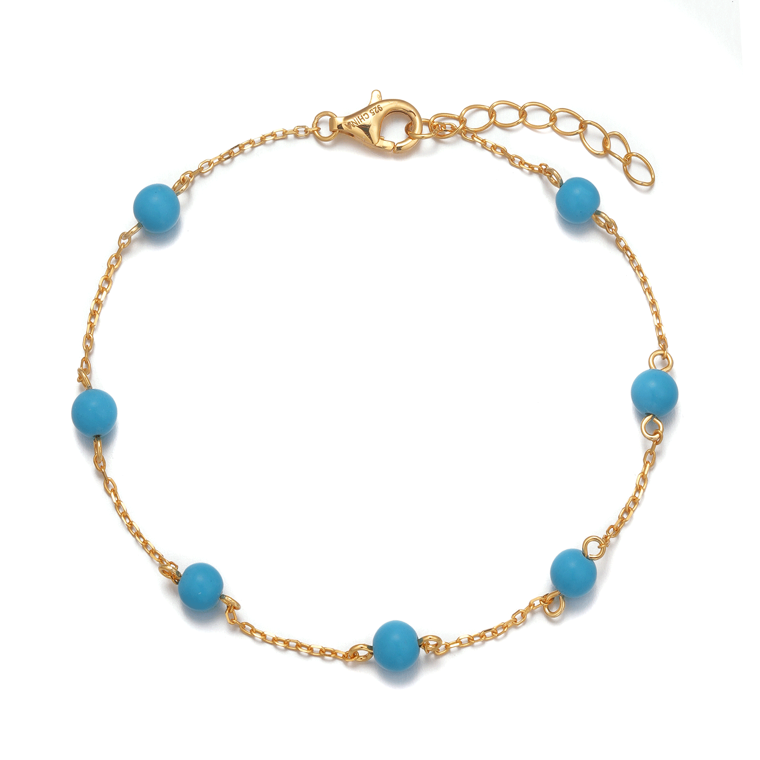 Factory Hot Sale Synthetic Turquoise 18K Gold Plated Women Jewelry Beads Sliver Bracelet