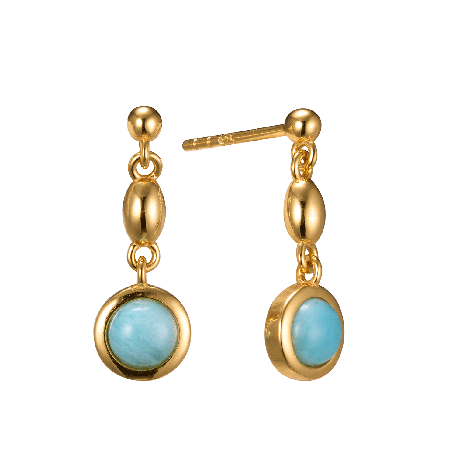Wholesale Hot Sale Larimar 18K Gold Women Sliver Stud Earrings With Top Selling