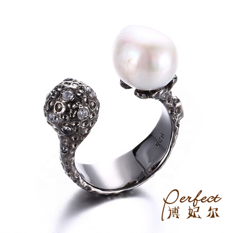 Baroque Freshwater Pearl 925 Sterling Silver Adjustable Open Ring