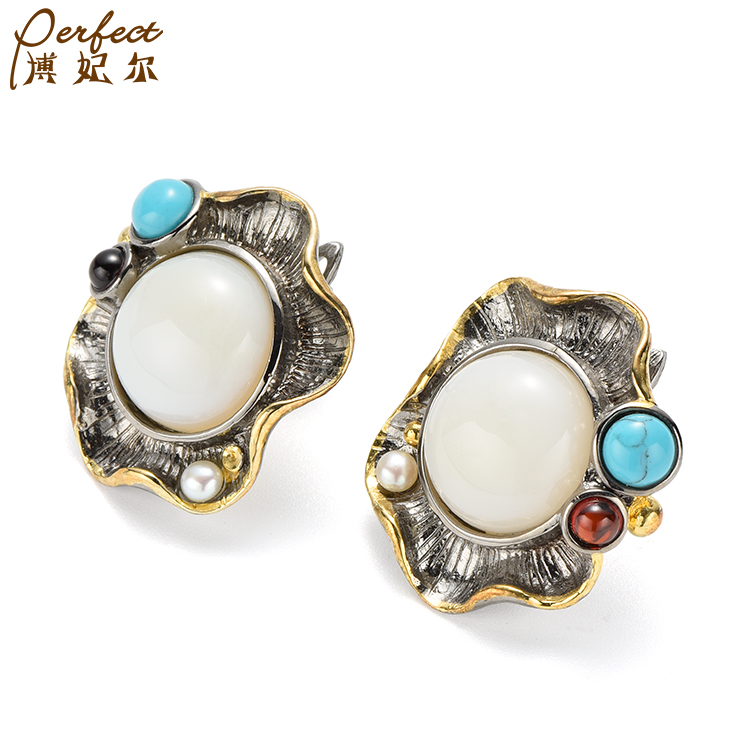 Latest Design Women 925 Sterling romantic fashion high quality custom design Marine chalcedony solid sterling silver earrings