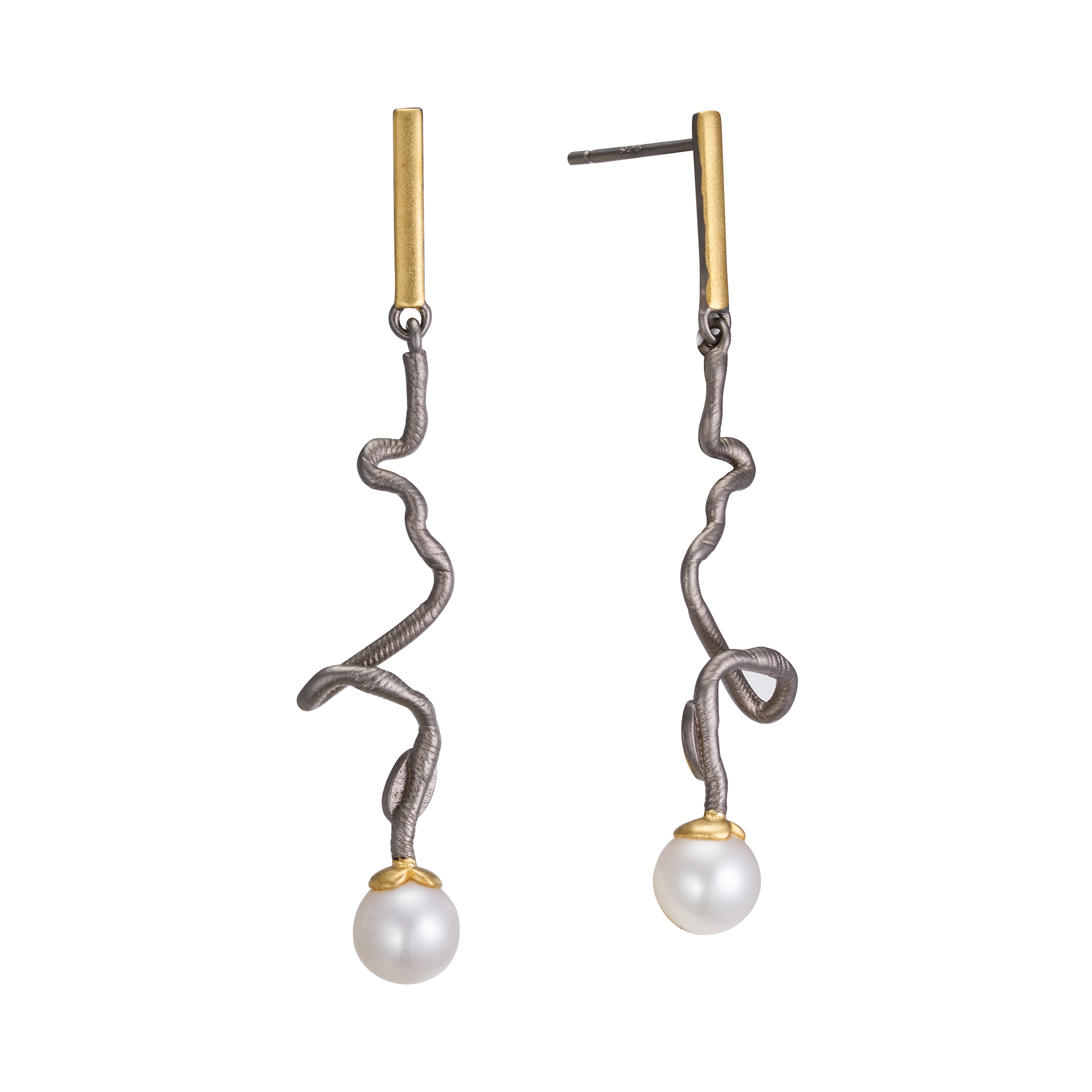 New Design Premium White Freshwater Pearl Long Silver 925 Earrings