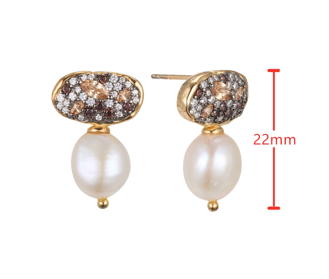 2023 Fashion Jewelry 18k Gold Plated Women Baroque Fresh Water Freshwater Pearl Earrings 925 Sterling Silver Pearl Earrings