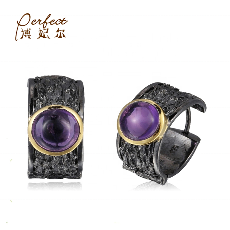 Amethyst 925 Thailand Sterling Silver Clip Beautiful Earrings for Girls
