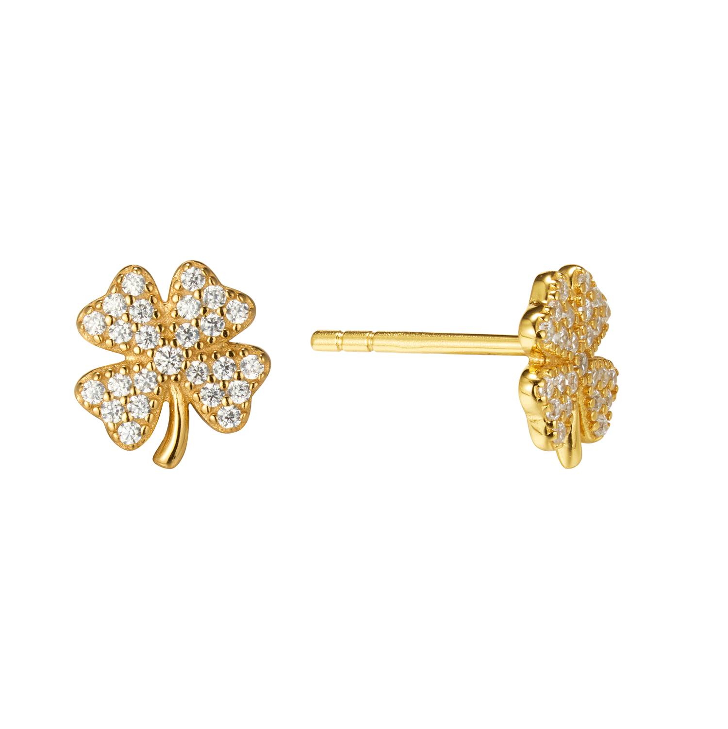 2024 New Materials Four-Leaf Clover White Zircon 18K Gold High Quality Stud Earrings 925 Sterling Silver