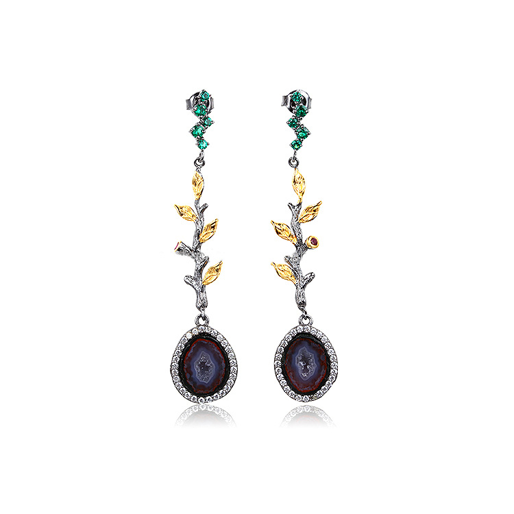 Fine Jewelry Sterling Silver Spinel/Crystal Geodes Cave Gemstone Handmade Earrings