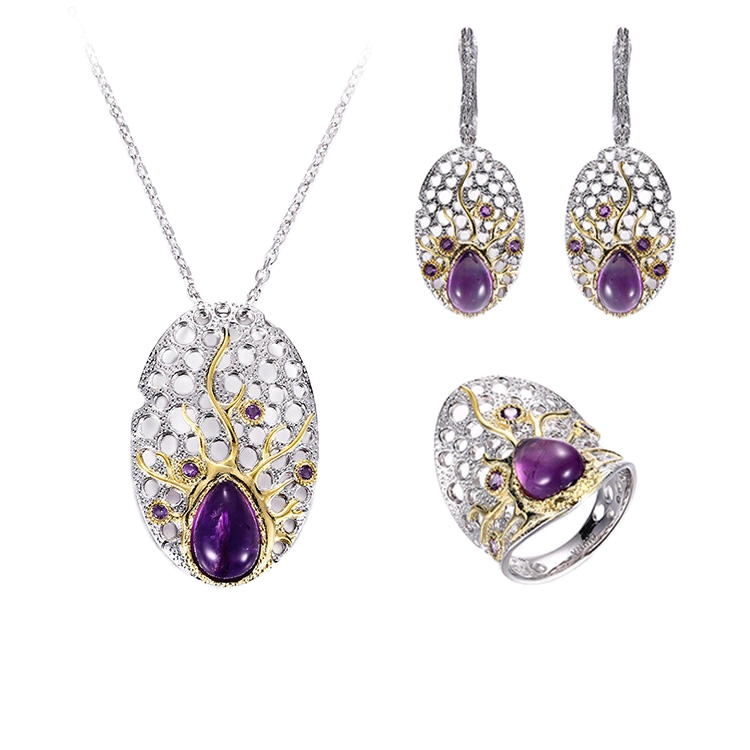 Handmade Natural Amethyst 925 Sterlincg Silver Jewelry Sets in Bangkok