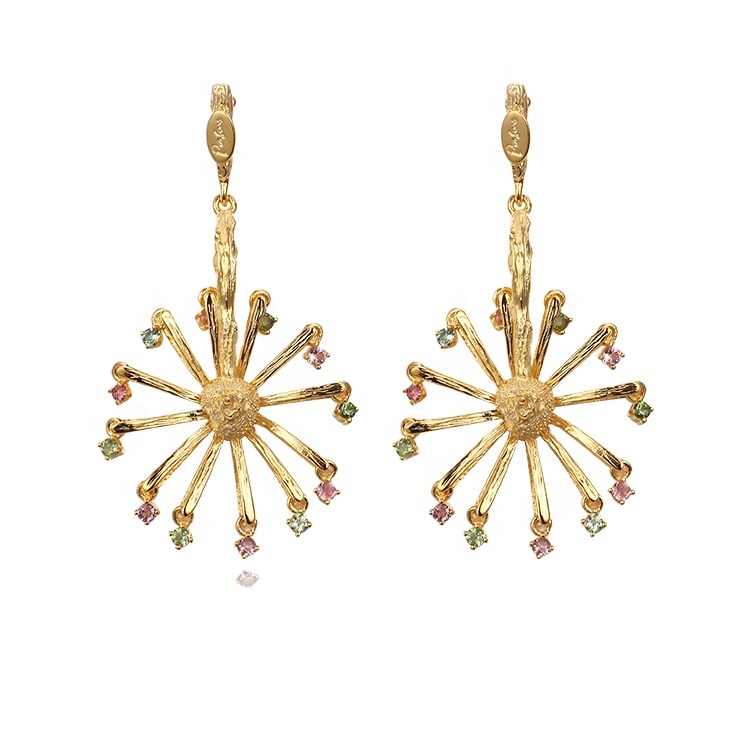 Novelty Natural Tourmaline 925 Sterling Silver Round Shaped Jewelry Earrings for Women