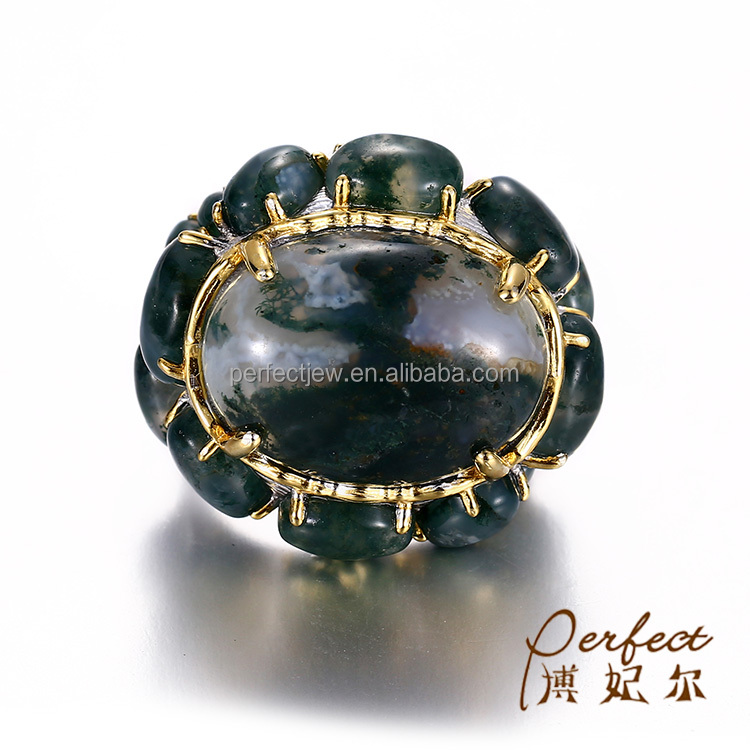 Retro Agate 925 Sterling Silver Handmade Ring with Gold Plated