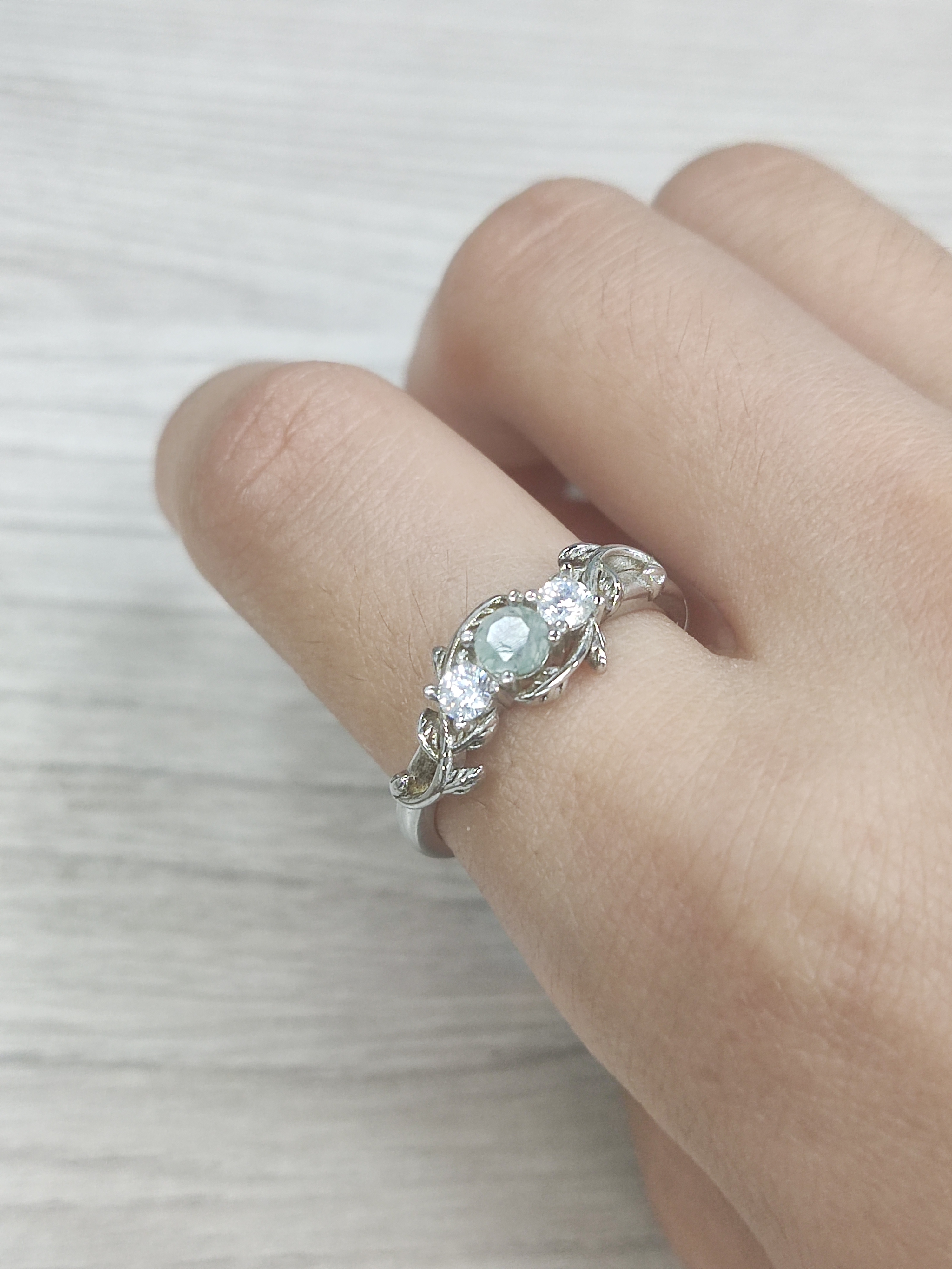 Leaf Custom Stamped Minimalism Engagement Jewelry 925 Sterling Silver Round Moss Agate Ring Designs For Girls