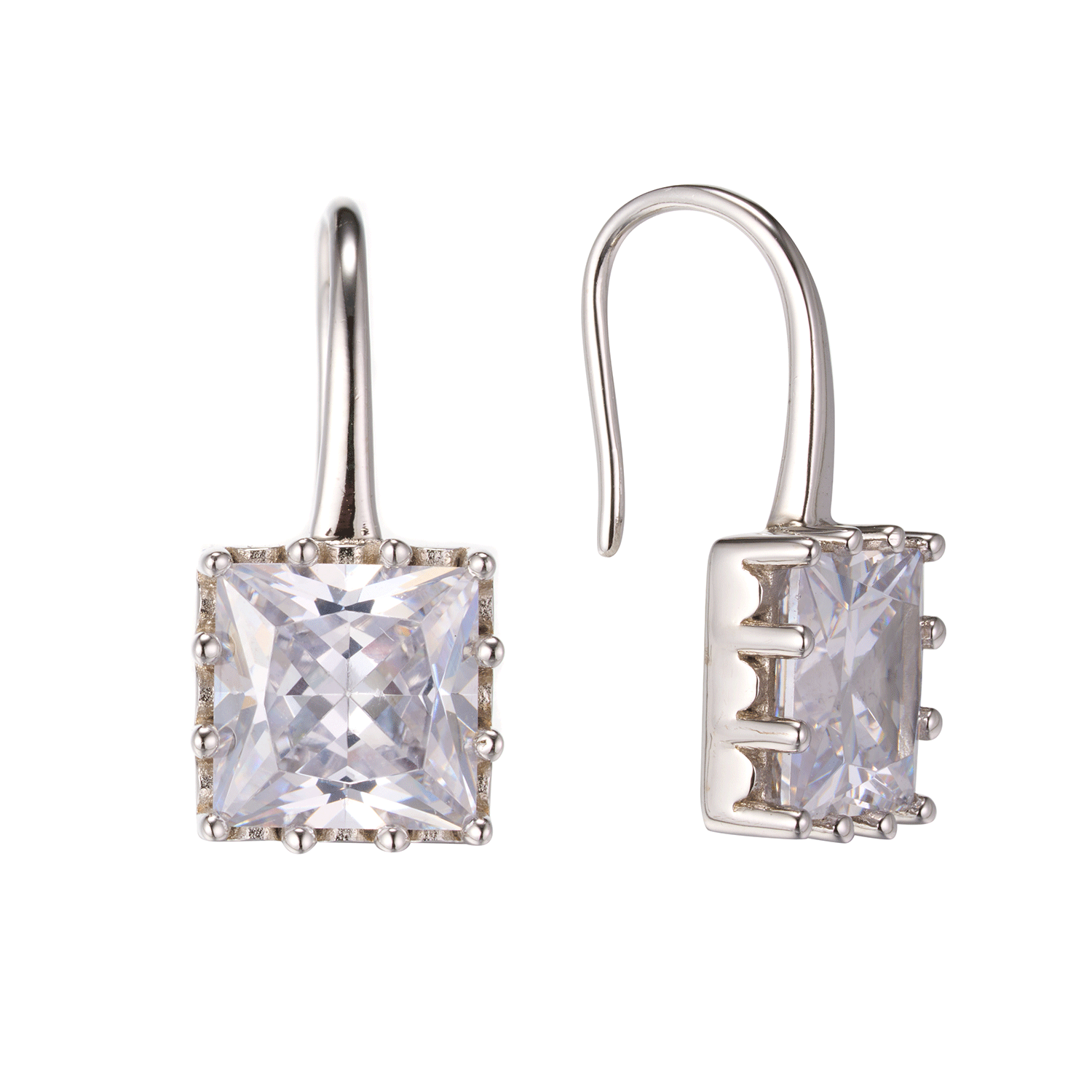 Oem Wholesale White Zircon Square Women 2023 925 Sliver Earrings