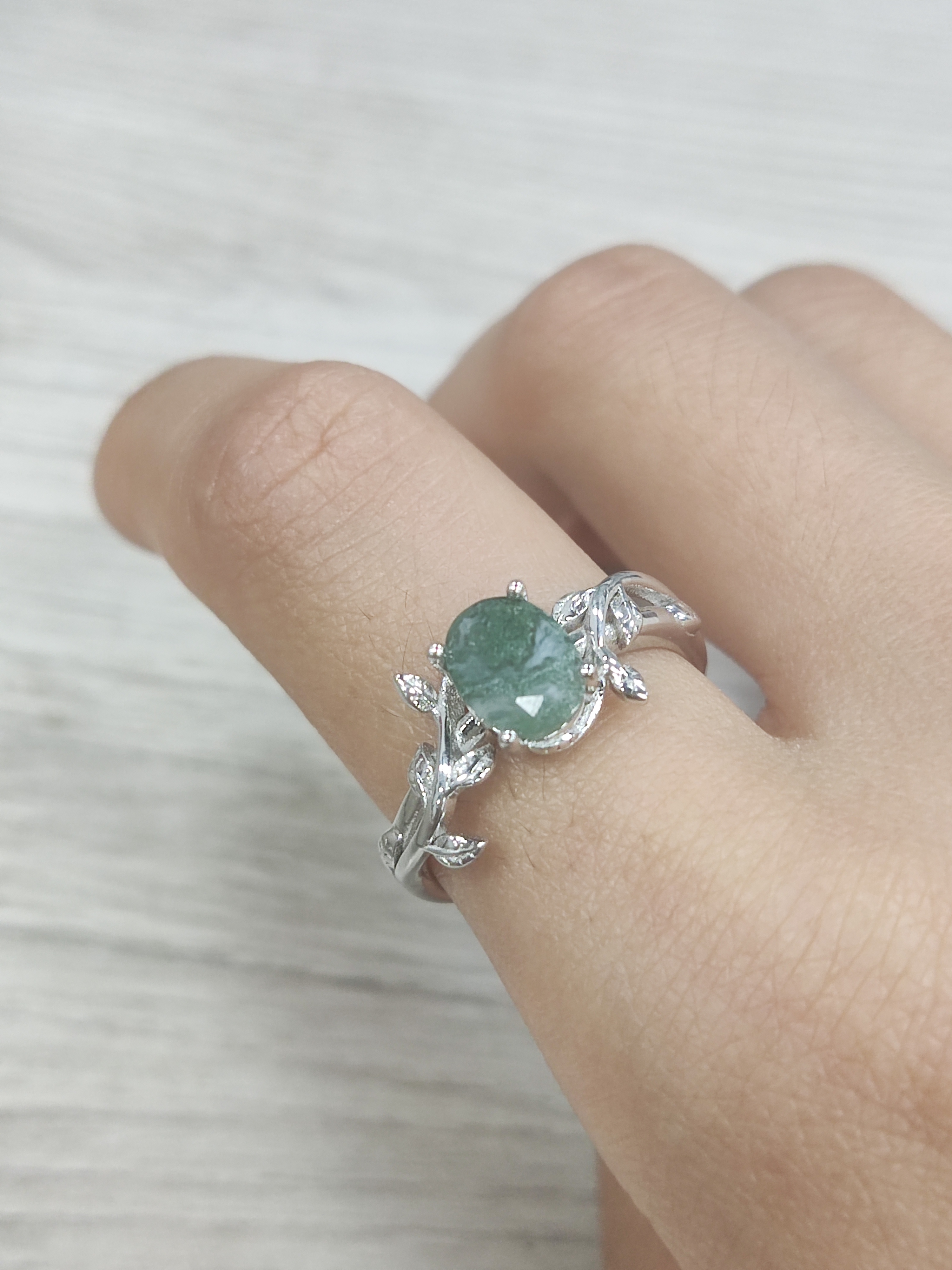 Original Design Wholesale Gemstone Agate Rings 925 Sterling Silver Jewelry Dainty Natual Moss Agate Ring for Women