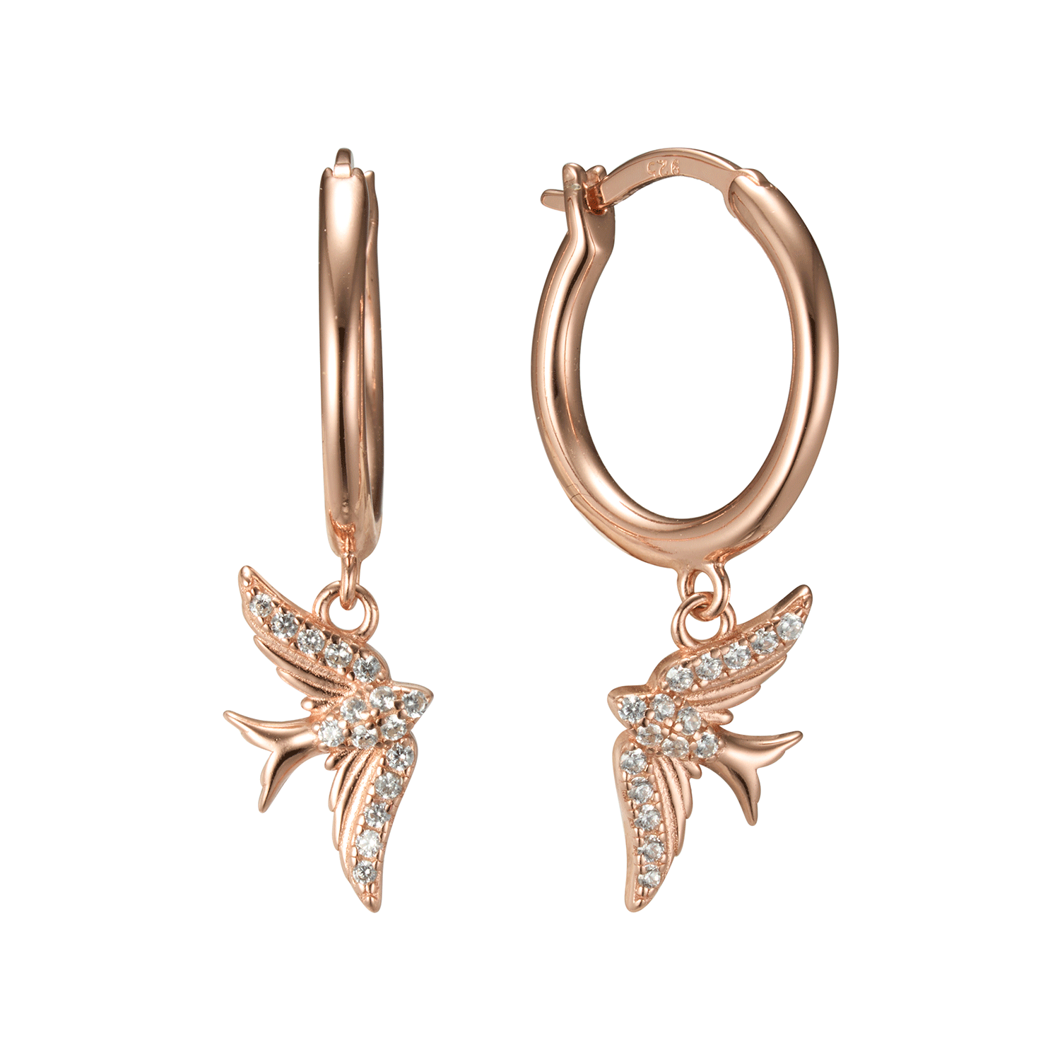 New Product White Zircon Cute 14K Rose Gold Fashion Jewelry Hummingbird Sliver Earrings