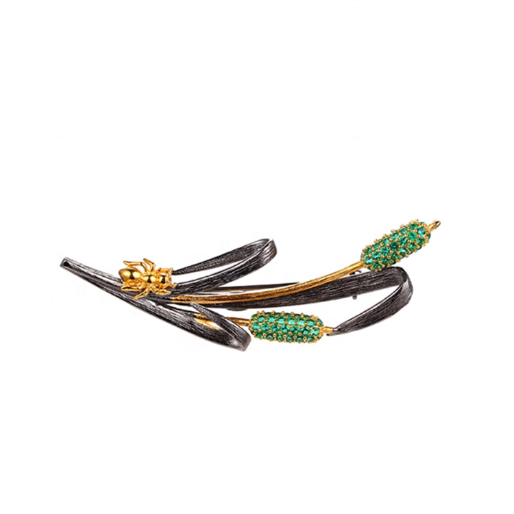 Straw Ant Design S925 Sterling Silver Brooch Jewelrycwith Gold Plated