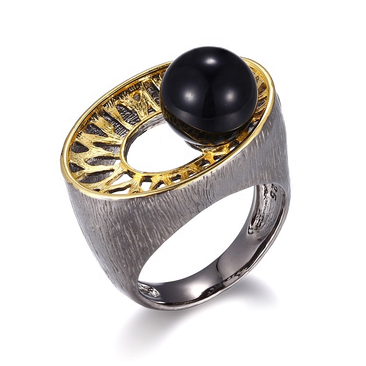 Custom Design Gold Plated Jewelry Round Eye Shape Luxury Black Agate Jewelry Set