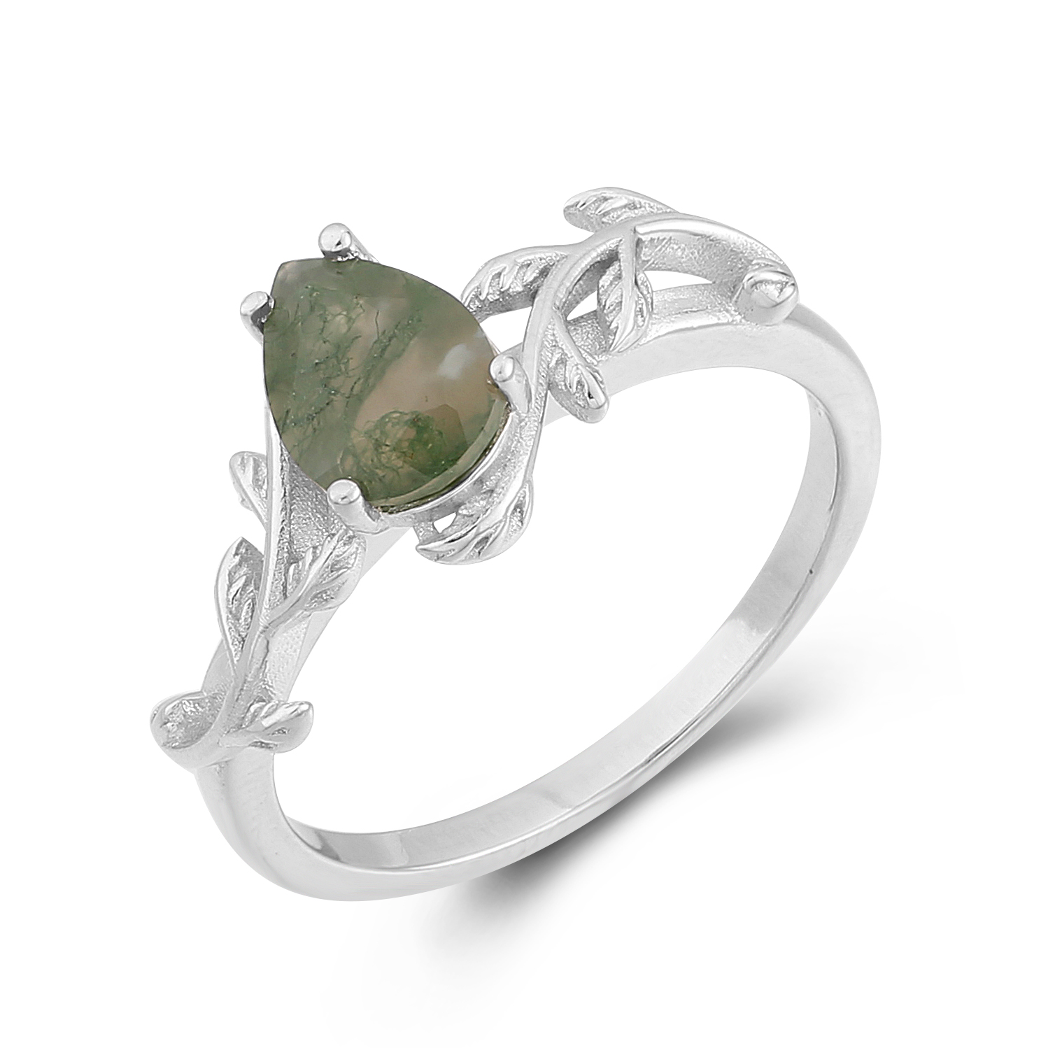 High Quality Natural Gemstone Rings 925 Sterling Silver Moss Agate Wedding Rings