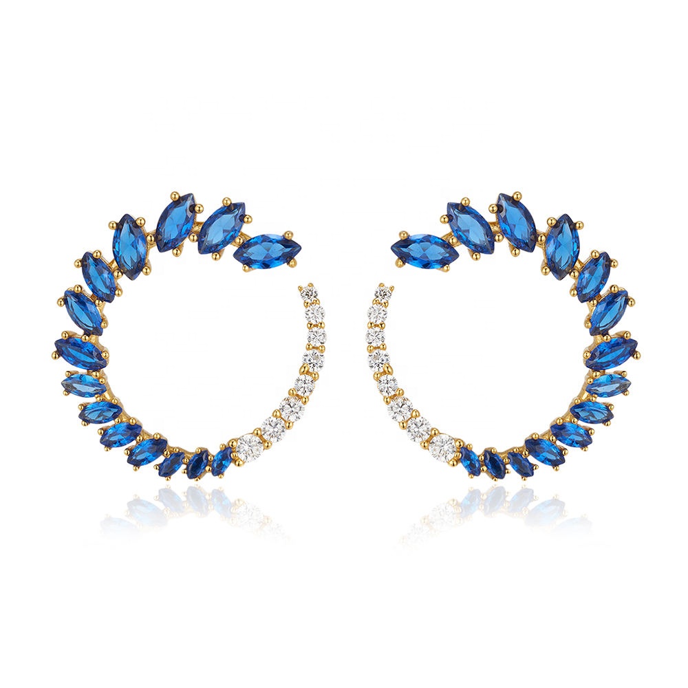 Silver Manufacturer Custom Pink Red Zircon Hoop Earrings Gold Plated Hoop Sliver Earrings With Stone