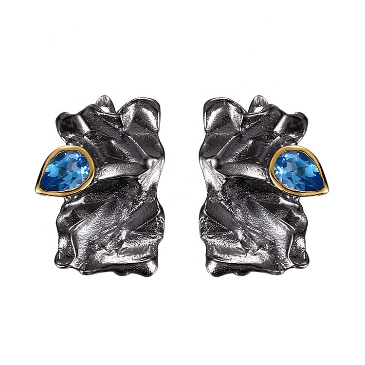 Inspired Design 925 Silver Blue Topaz Plated Earrings , Rhodium Plated Jewelry Earrings