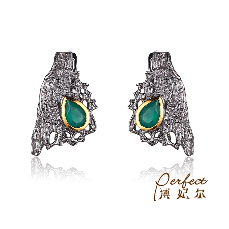Latest Design Green Agate 925 Sterling Silver Charm Earrings for Women