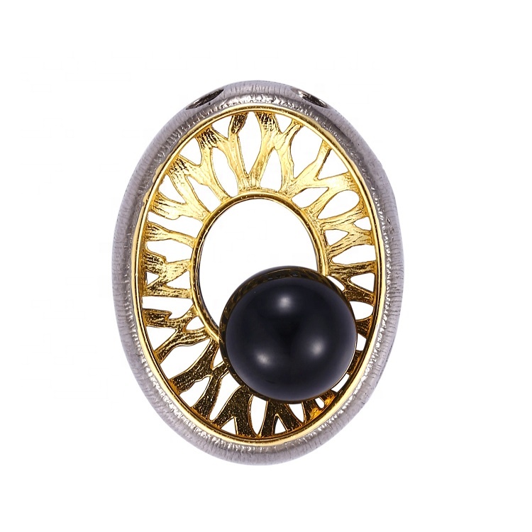 Custom Design Gold Plated Jewelry Round Eye Shape Luxury Black Agate Jewelry Set