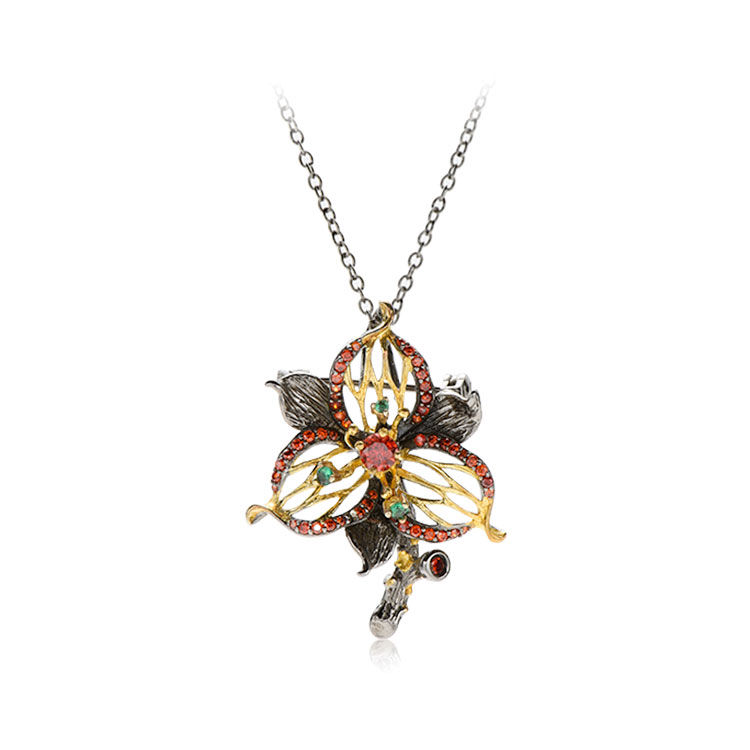 High Quality Handmade Jewelry 18K Gold Plated Custom Flower Shape Necklace Logo Jewelry Sterling Silver Pendant