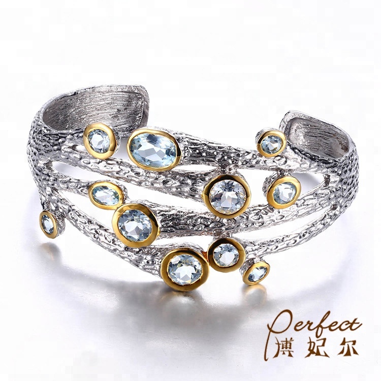 Fashion Sky Blue Topaz 925 Sterling Silver Bracelet Bangle Jewelry for Women